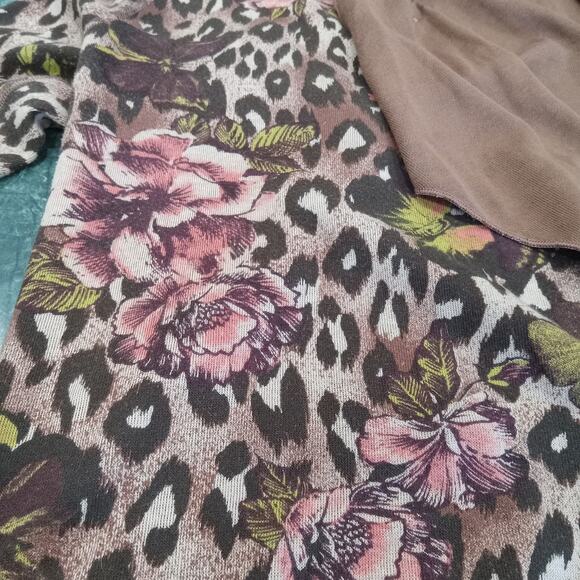 G by Giuliana Women's 1x Reversible Mocha Leopard Floral Open Cardigan Cropped - Picture 4 of 10